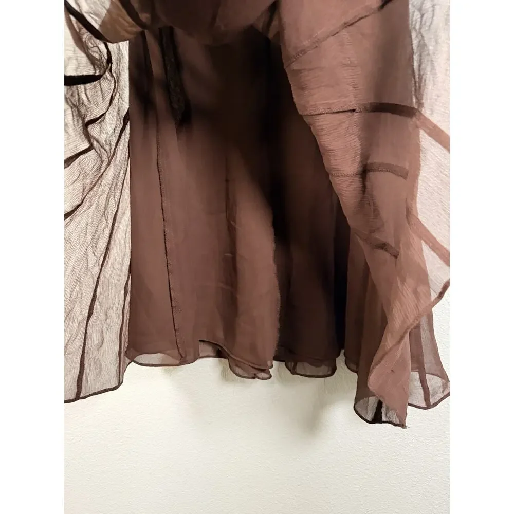 Jones New York Collection Women’s 10 100% Silk Brown Midi Skirt Flowy Boho